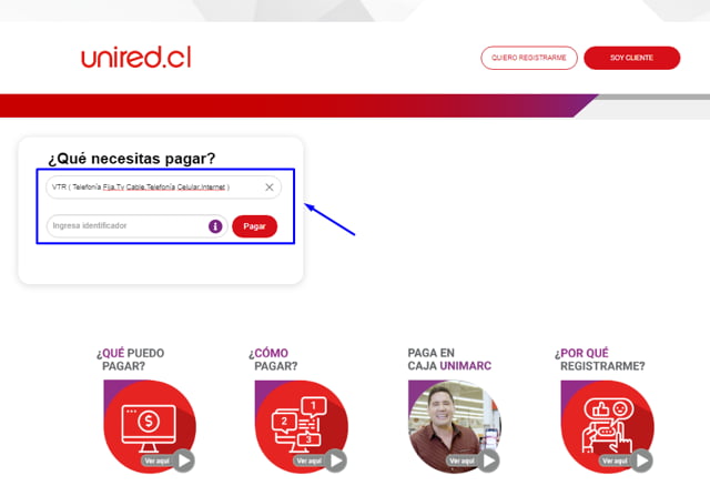 Pague su VTR con Unired