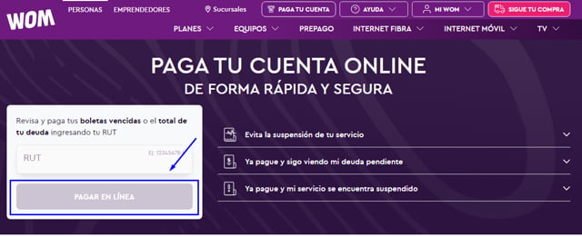 Paso a paso de cómo pagar la cuenta en Wom