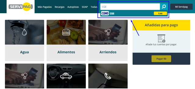 Cómo pagar CGE en Servipag 2