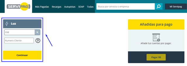 Cómo pagar CGE en Servipag 3