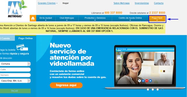 Metrogas con RUT en línea 2